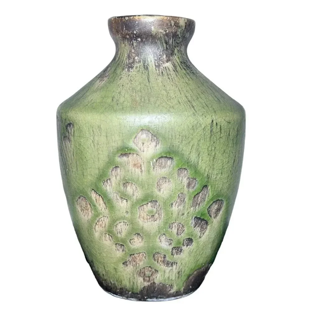 Hosley Green Crackle Glaze Vase 6.25” Animal Print Ceramic Elegant Expressions
